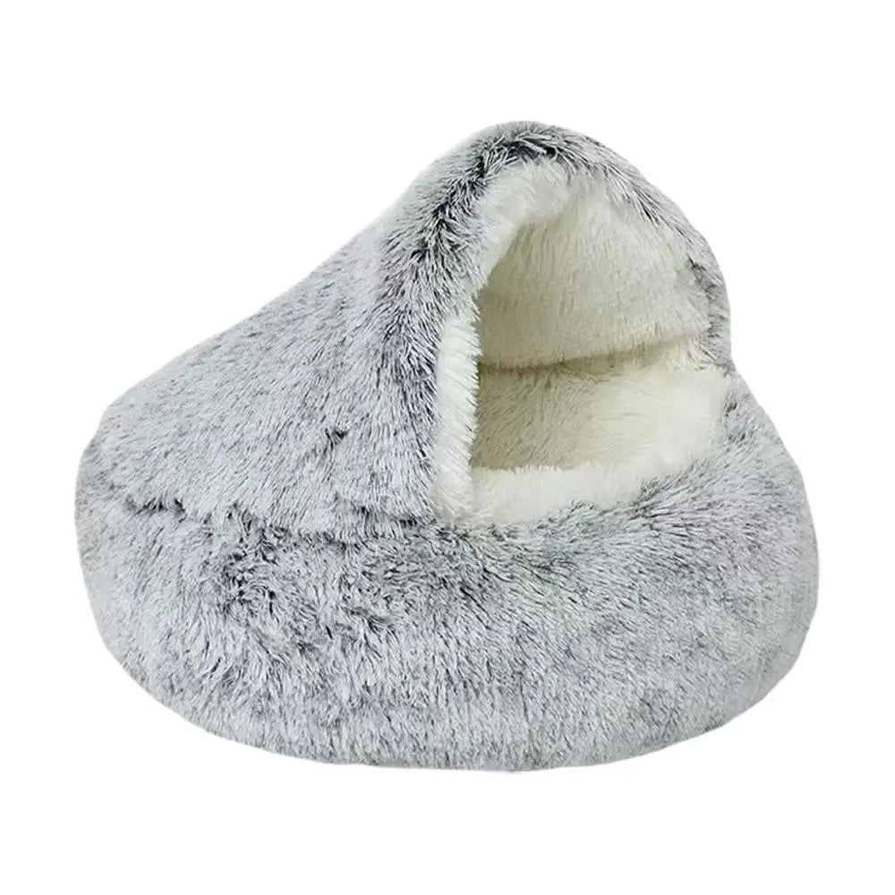Winter Plush Round Cat Bed 2 In 1 Sleeping Nest For Small Dogs