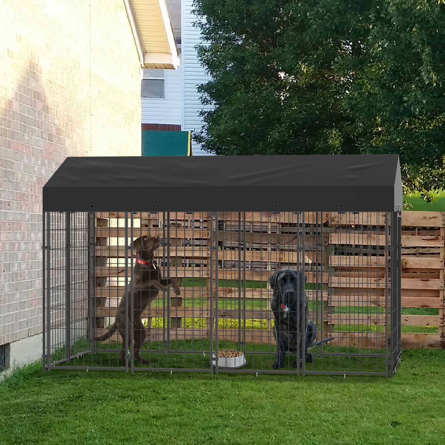 BINGOPAW Large Outdoor Dog Kennel With Welded Wire Run And Canopy