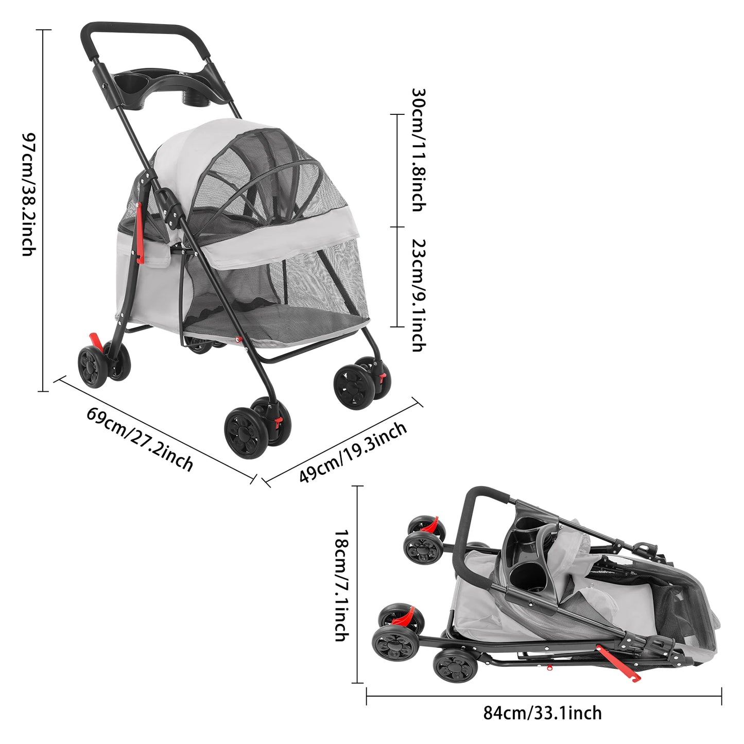Bymaocar Foldable Pet Stroller For Dogs And Cats Lightweight