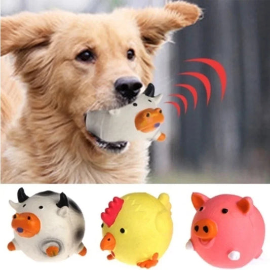 Pet Dog Vocal Squeak Toy Latex Animal Shapes Pig Chicken Cow