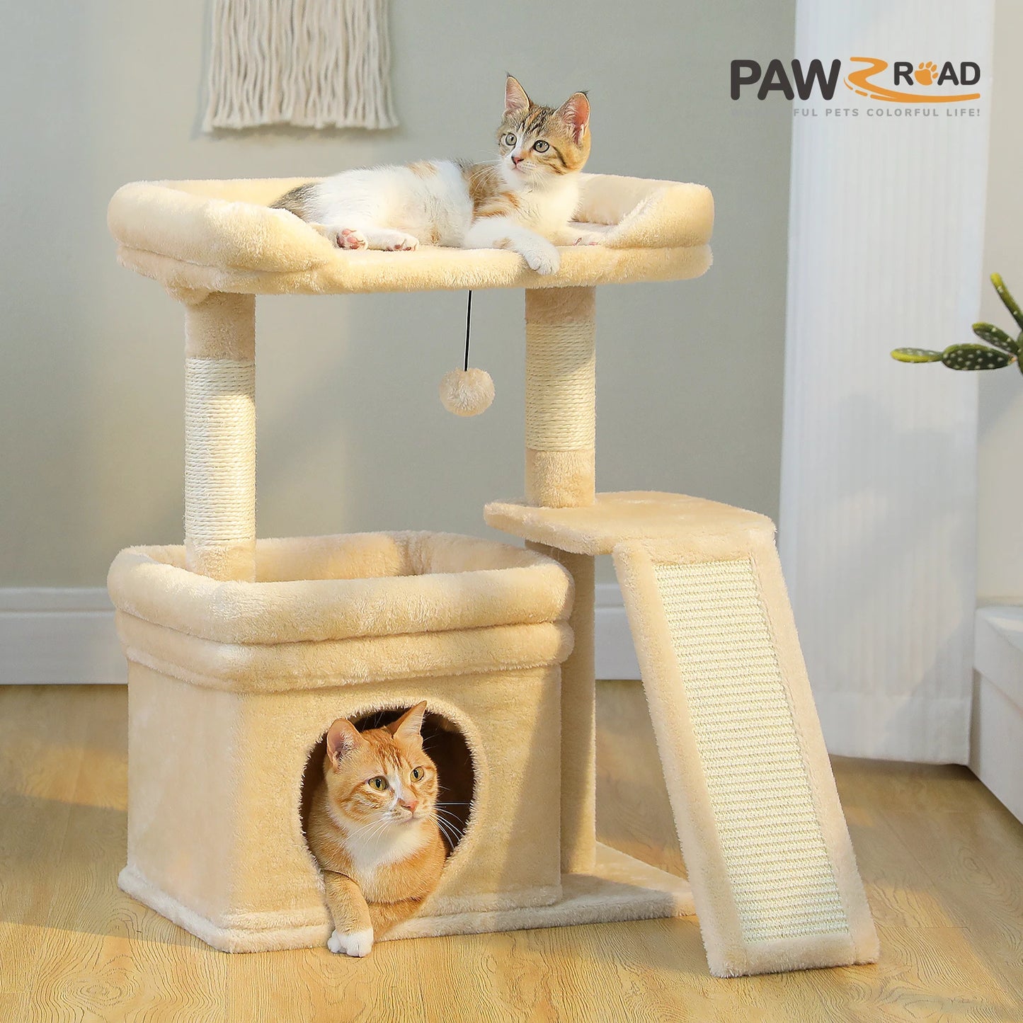 PAWZ Road Indoor Three-Tier Cat Tree With Sisal Scratching Post