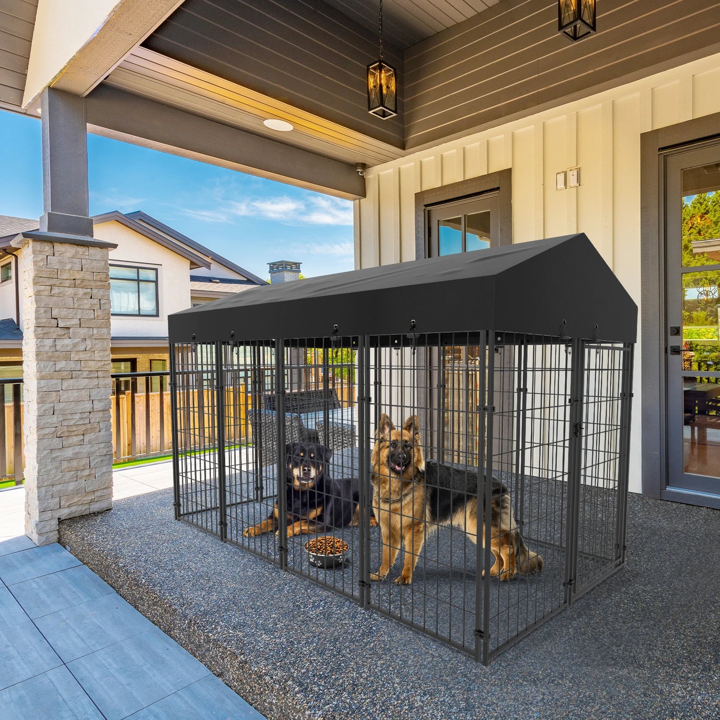 BINGOPAW Large Outdoor Dog Kennel With Welded Wire Run And Canopy