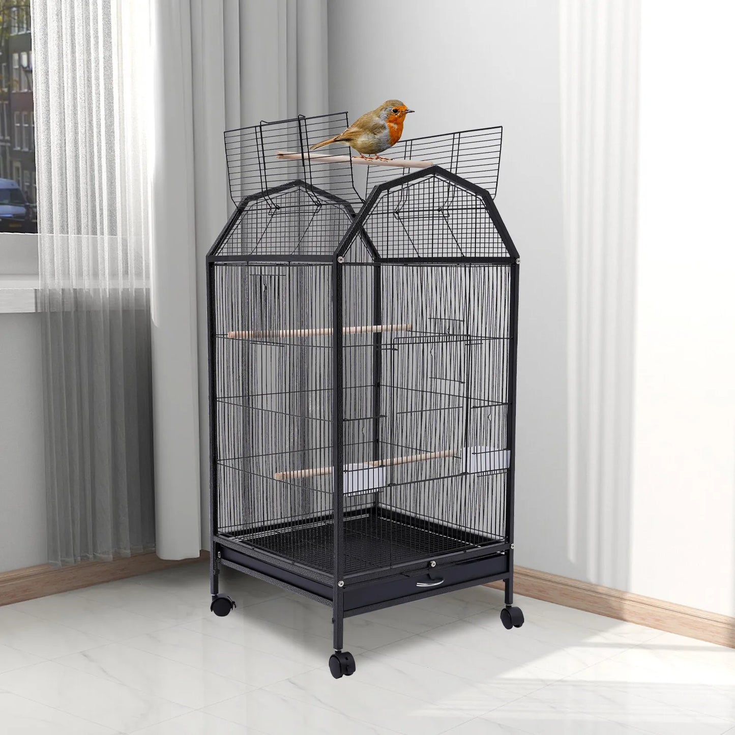 Large Bird Cage With Rolling Stand For Parrots Cockatiels Finches