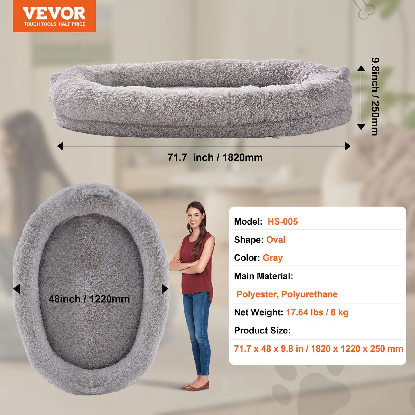 SucceBuy Human Dog Bed With Orthopedic Foam And Washable Faux Rabbit Fur Cover