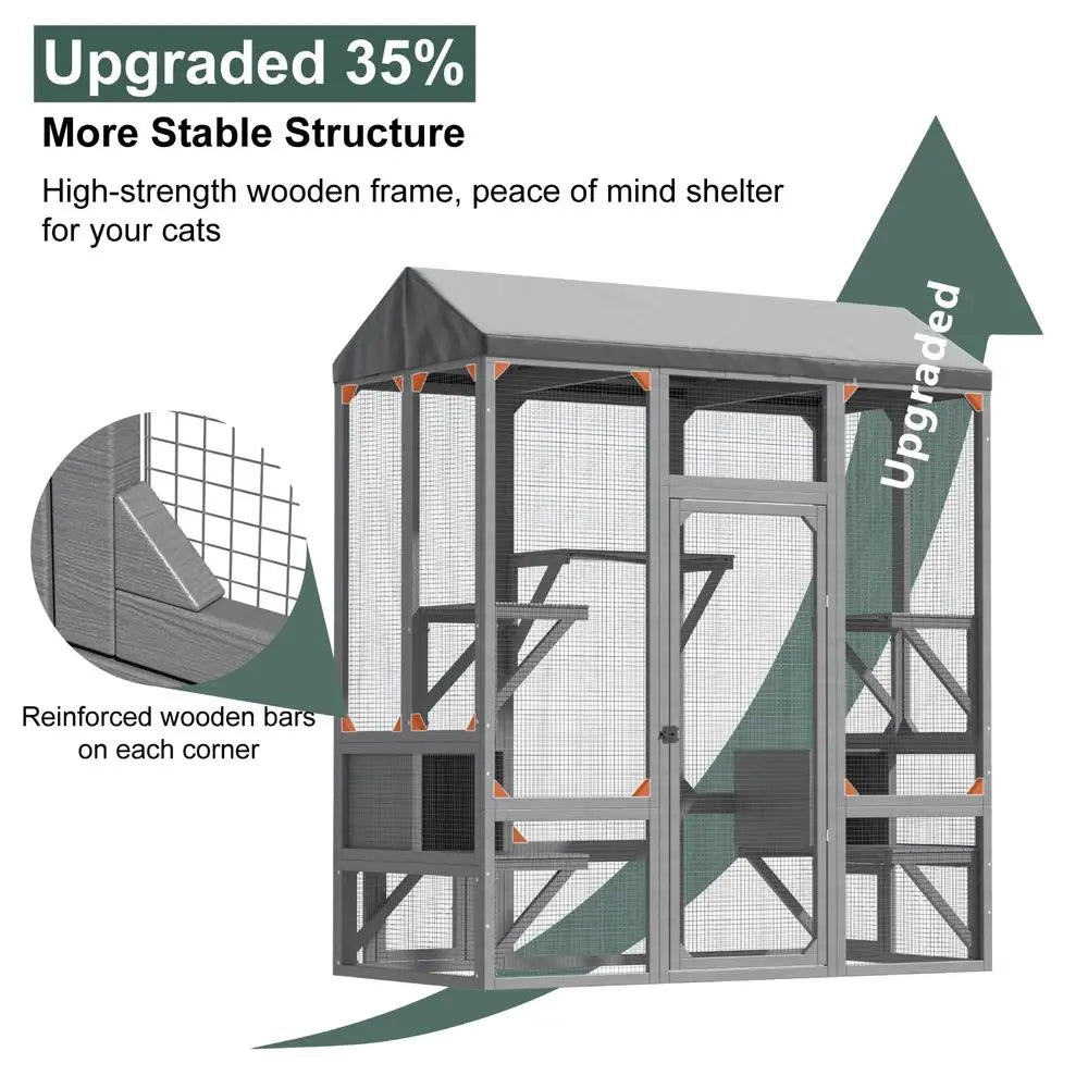 Outdoor Cat Enclosure For Multiple Cats With Waterproof Cover