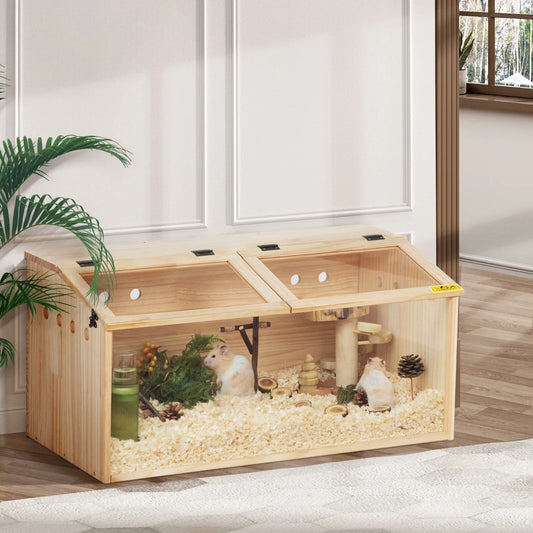 Wooden Hamster Cage And Hutch With Openable Top Hideout For Small Animals