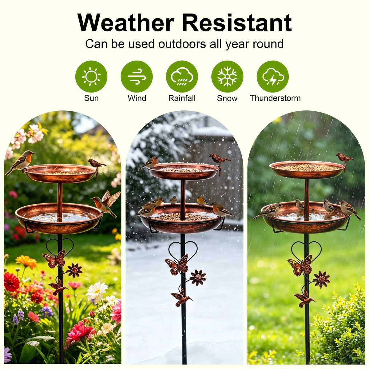 118cm Double Layer Bird Bath Stand for Outside Metal Birdbaths Feeder Bowls with 5-Pronged Base for Garden Patio Yard Lawn Decor