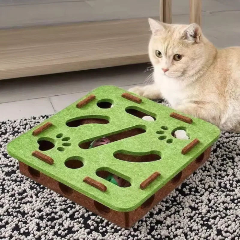 Interactive Cat Toy Maze Puzzle With Bell Balls Felt Tunnel