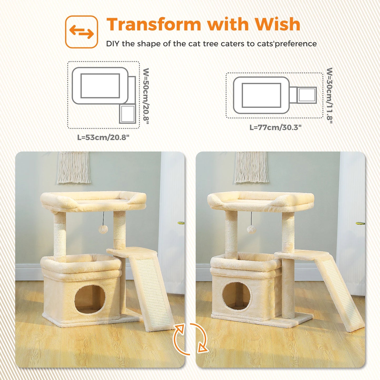 PAWZ Road Indoor Cat Tree With Three Tier And Sisal Scratching Post