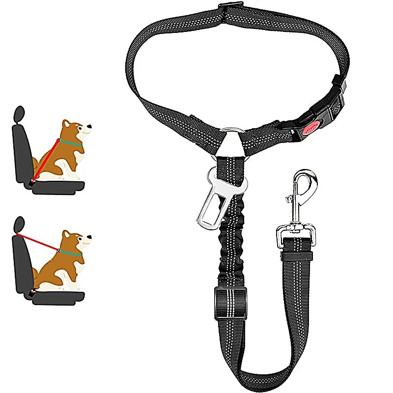 Two-In-One Pet Car Seat Belt Harness And Leash, Adjustable, Reflective