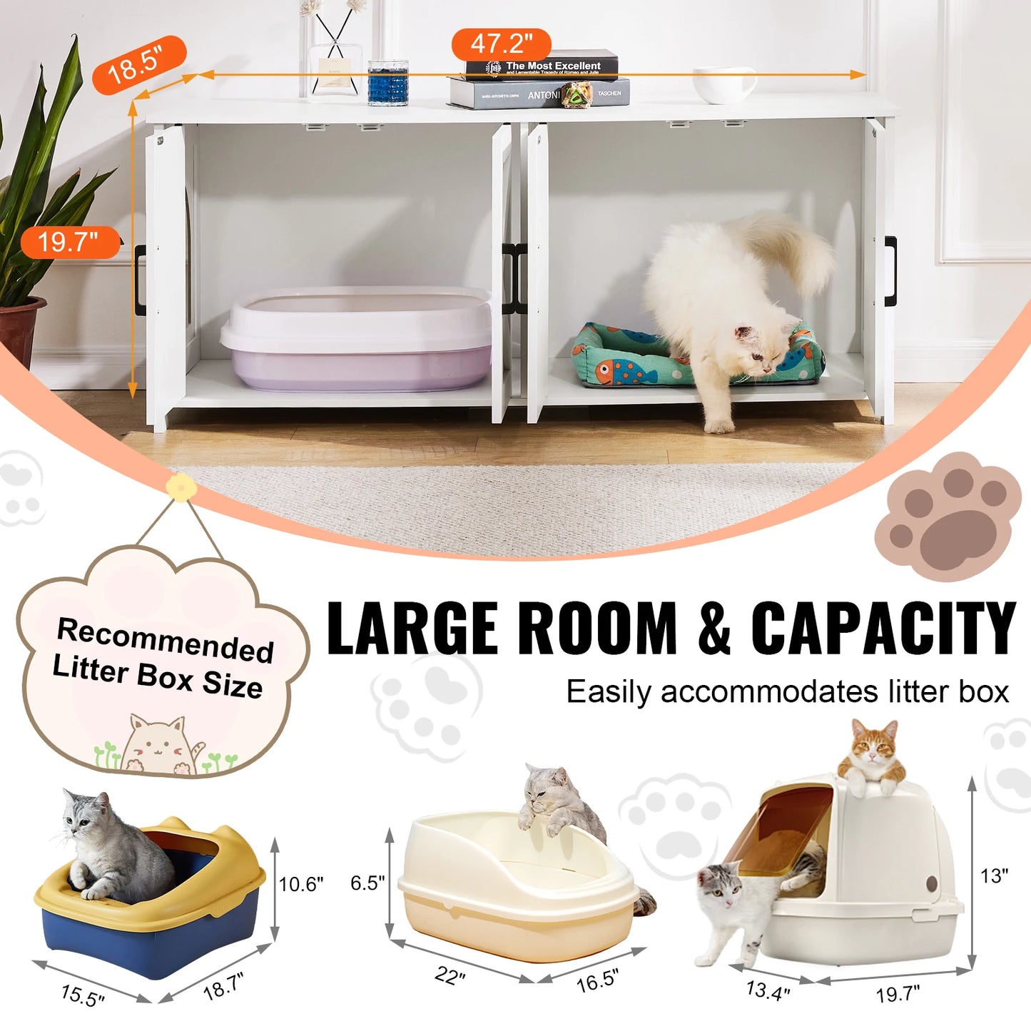 Cat Litter Box Enclosure Cabinet For Two Cats, Hidden Wooden Design