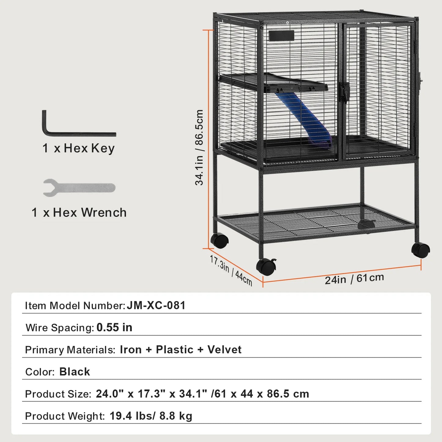 Rolling Metal Ferret Cage Four Tier Small Animal Cage Hamster Rats