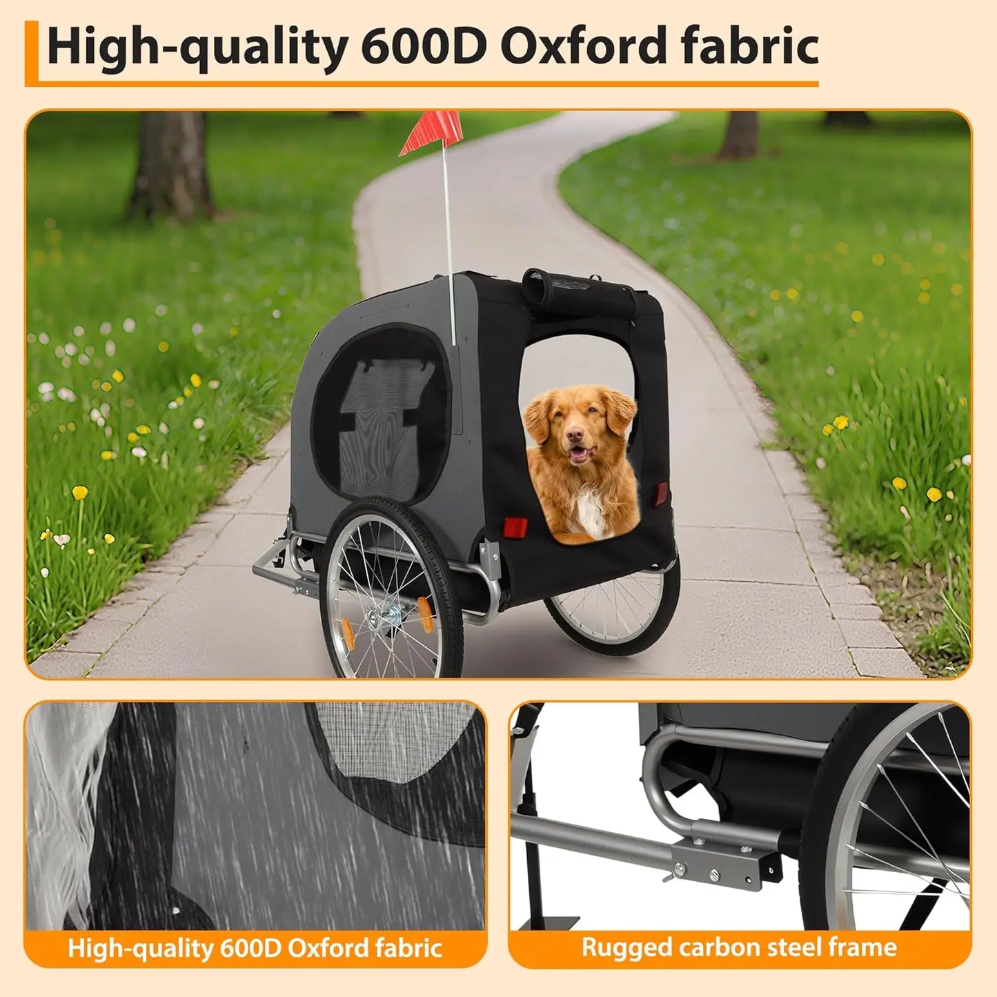 HiMISS Steel Dog Bike Trailer With Universal Coupler Pet Carrier