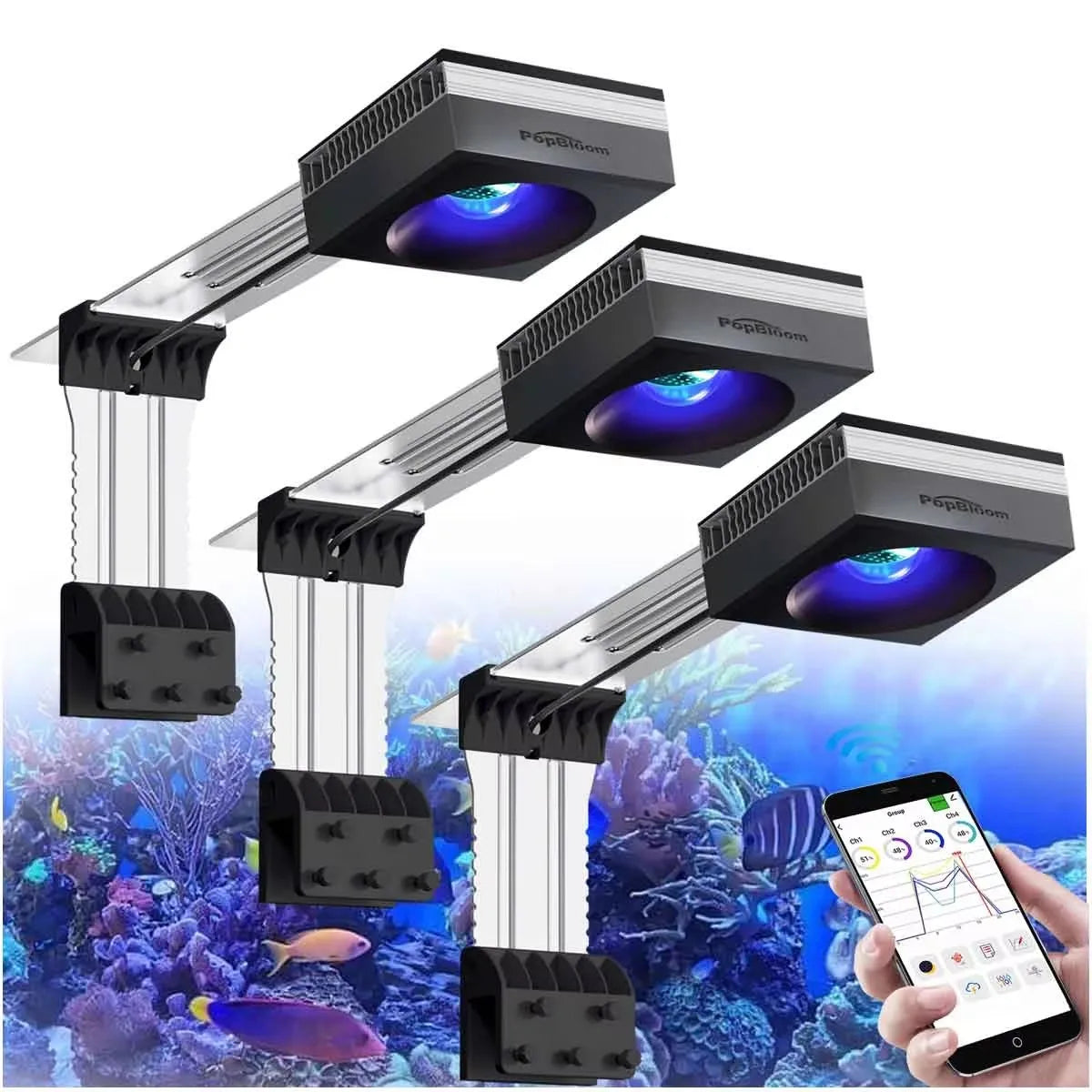PopBloom 100W WiFi Reef Aquarium Light Full Spectrum LED