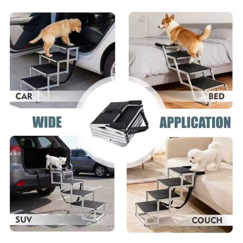 Aluminum Folding Dog Steps for Cars, 4-Step, Supports Up to 250 Lbs