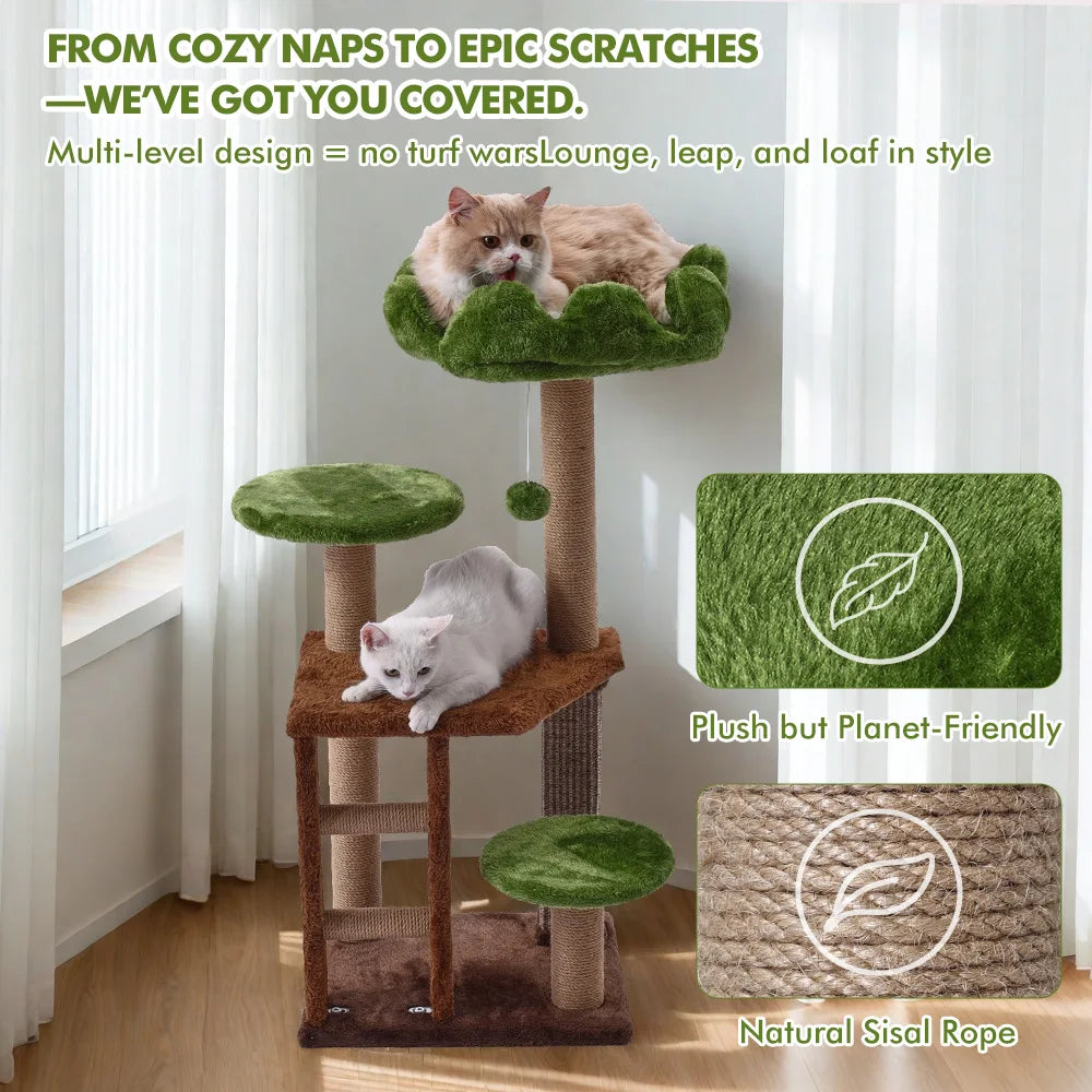 Green Staircase Four-Tier Cat Tree With Cozy Perch And Scratching Post