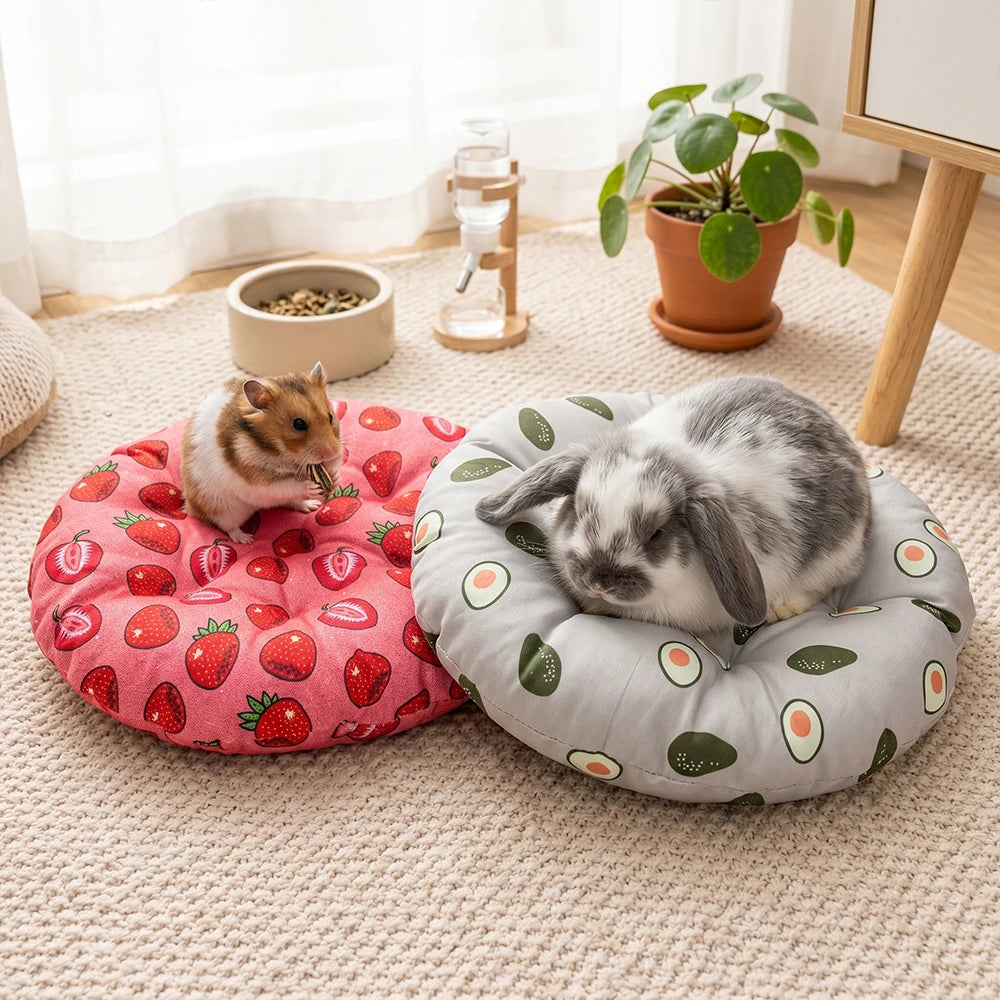 Fruit Print Round Breathable Hamster Bed Cushion Nest For Small Pets