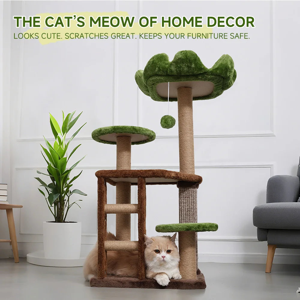 Green Staircase Four-Tier Cat Tree With Cozy Perch And Scratching Post