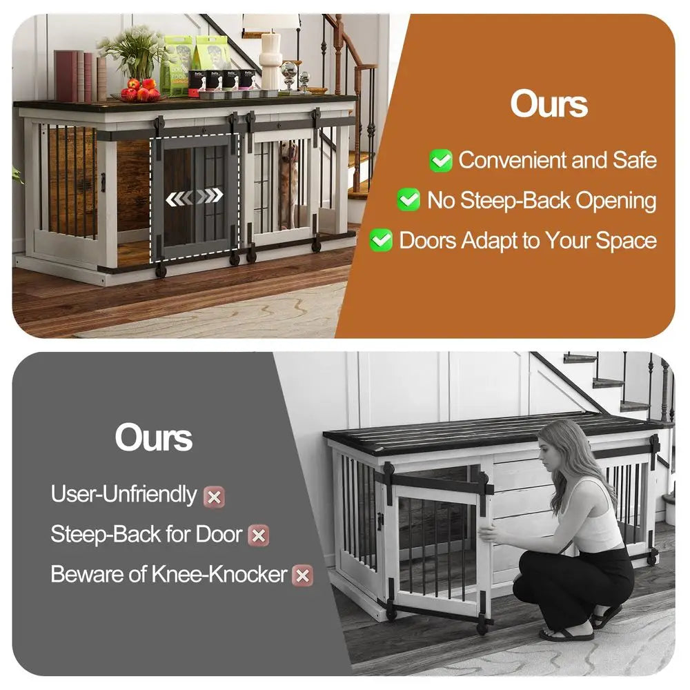 XMSJ Farmhouse Solid Wood Dog Crate Furniture For Indoor Kennel