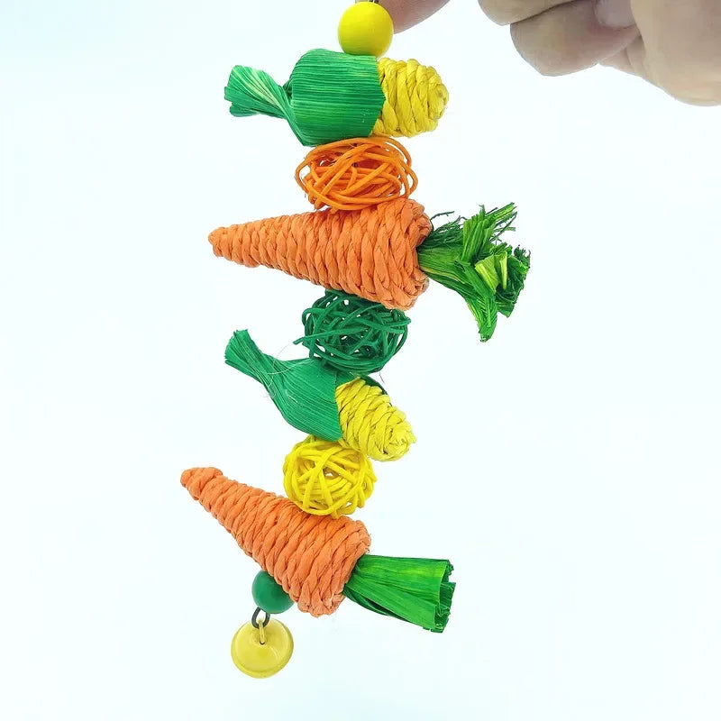 Handmade Woven Vine Carrot And Corn Shaped Pet Chew Toy For Small Pets