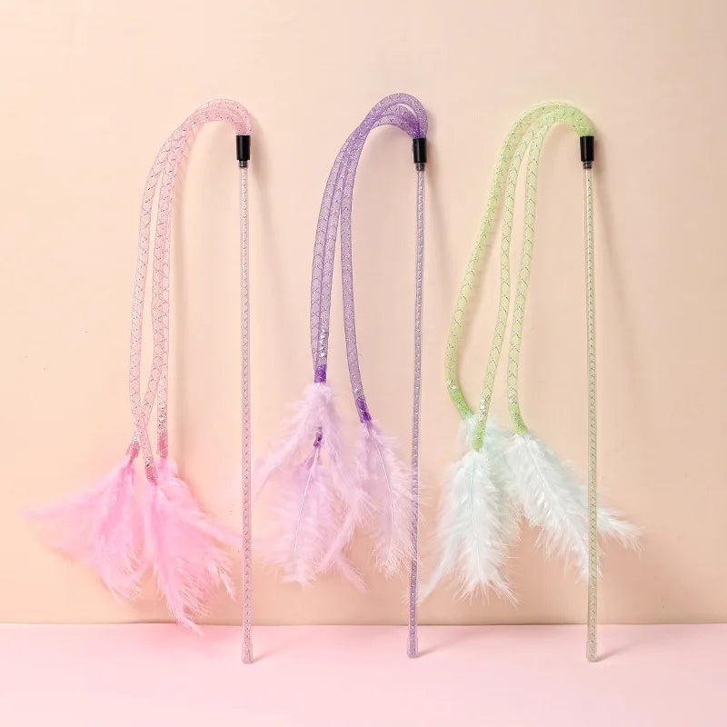 Cat Teaser Stick Feather Toy Interactive Bite Resistant Bell