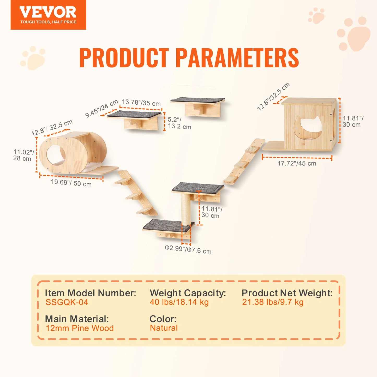 SucceBuy Wall Mounted Cat Shelves Kit With Jumping Boards Perches