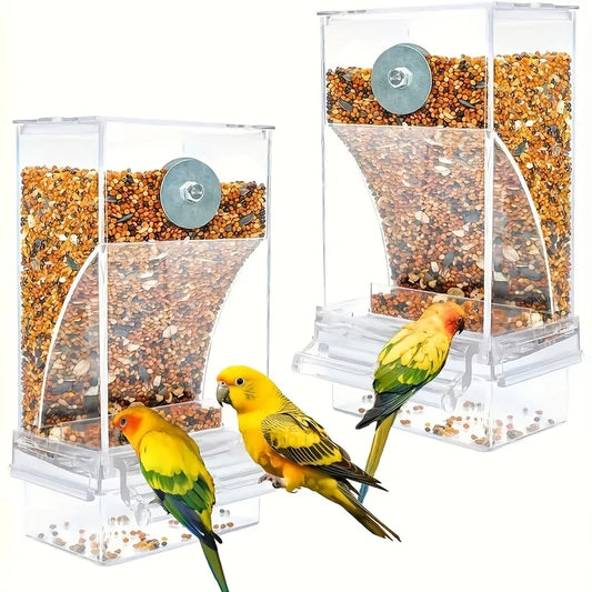 Transparent Automatic Bird Feeder With Anti Splash Shield For Outdoor Use