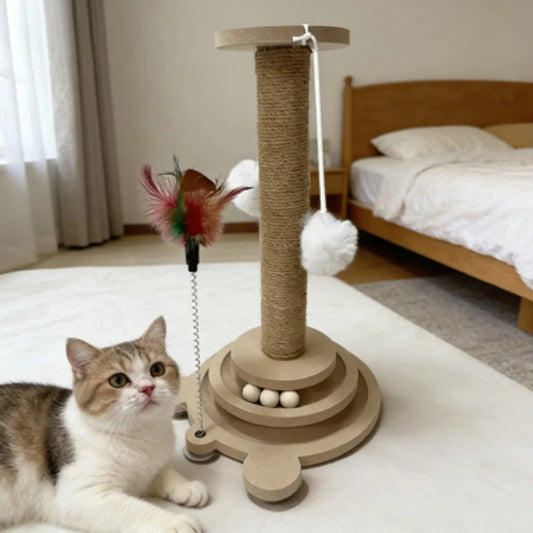 Durable Cat Scratching Post With Pest Resistant Sisal And Rotating Scratcher