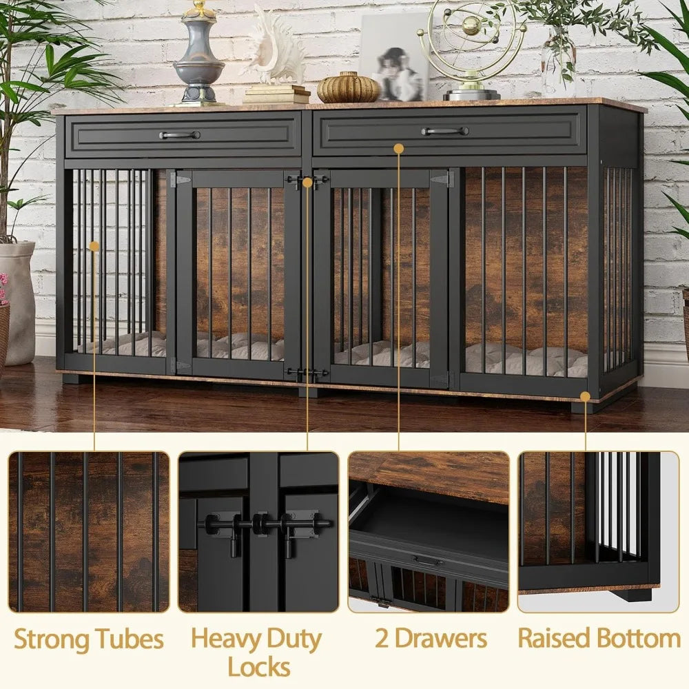 Wooden Dog Crate With Drawers And Divider Indoor Kennel