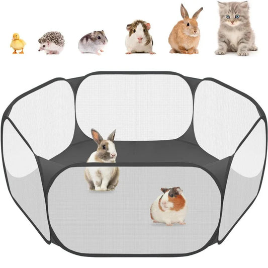 Portable Transparent Pet Cage Playpen Foldable For Dogs Cats Hamsters