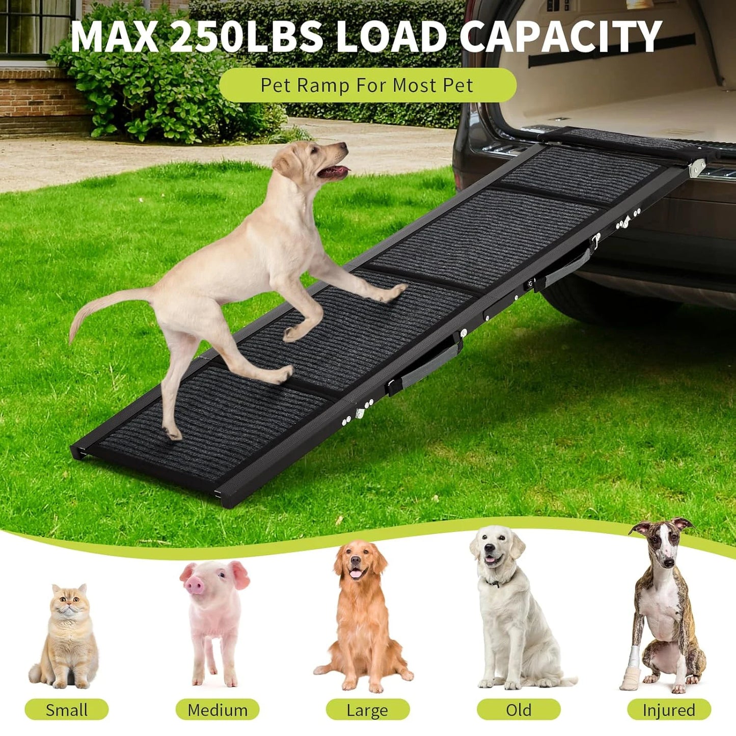 HiMISS Upgraded Car Dog Ramp With Non Slip Surface Folding Portable