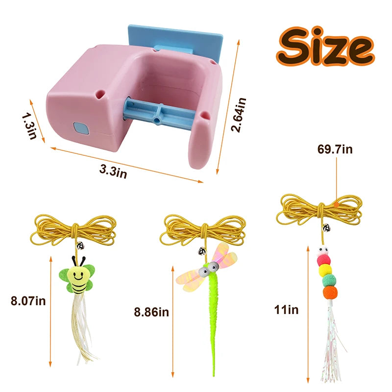 BOOTEELY Interactive Hanging Cat Retractable String RechargeableToys for Indoor Kittens and Bored Adult with 3 Flying Feathers