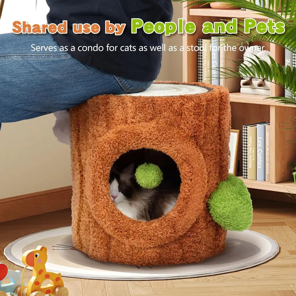 Indoor Cat House Bed With Scratch Table And Hanging Ball Toy