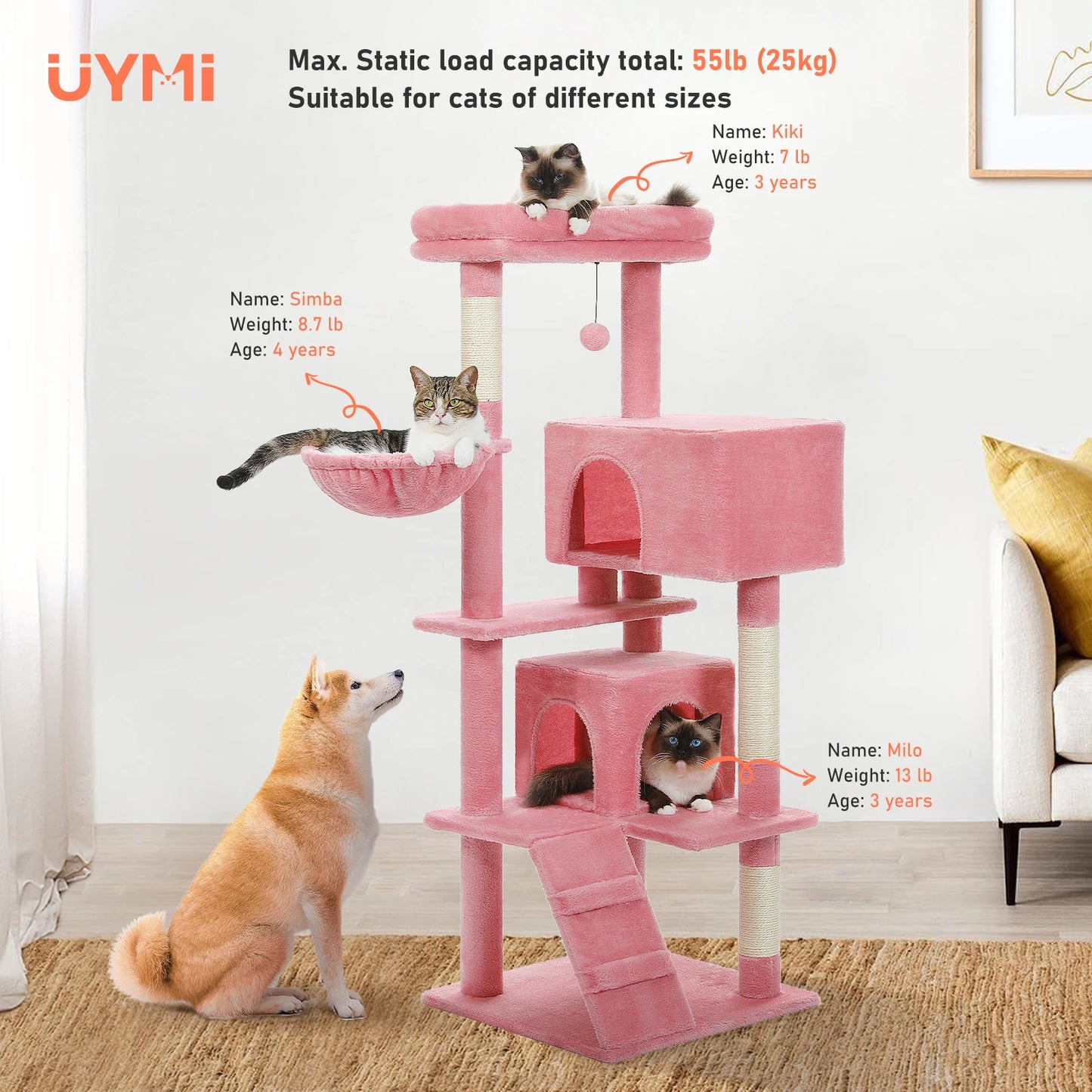 Multi-Level Cat Tree with Hammock, Soft Top Perch, Cozy Condos, Large Cat Tower, Cat Scratching Posts for Indoor, Cat Furniture