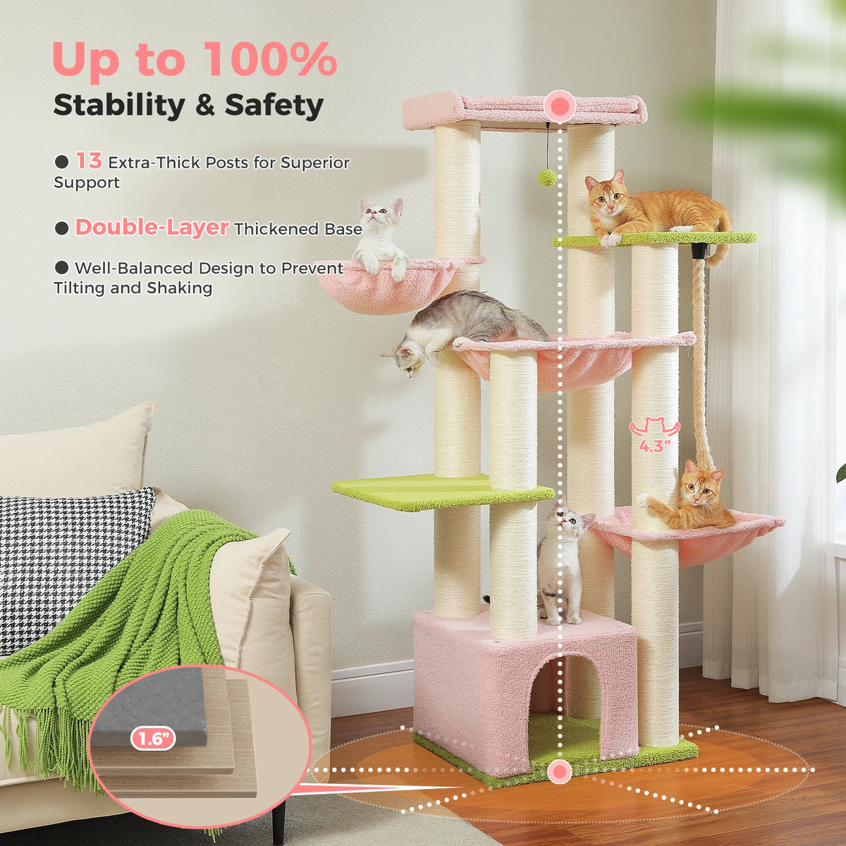 PAWZ Road Multi-Level Cat Tree with Hammock and Sisal Posts