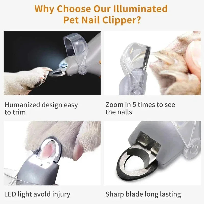 LED Light Equipped Pet Nail Trimmer Portable Claw Care Accessory Suitable For Dog Cat Household Daily Paw Grooming