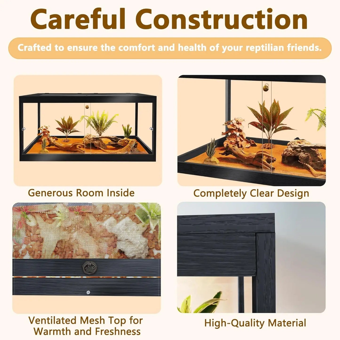 Reptile Enclosure With Mesh Roof And Sliding Door For Snakes