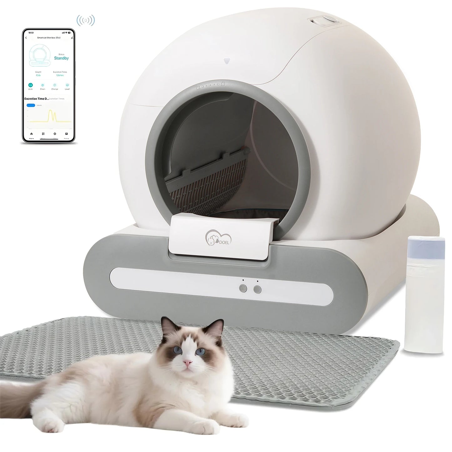 Doel 65L Self Cleaning Cat Litter Box App Control Litter Mat And Bags