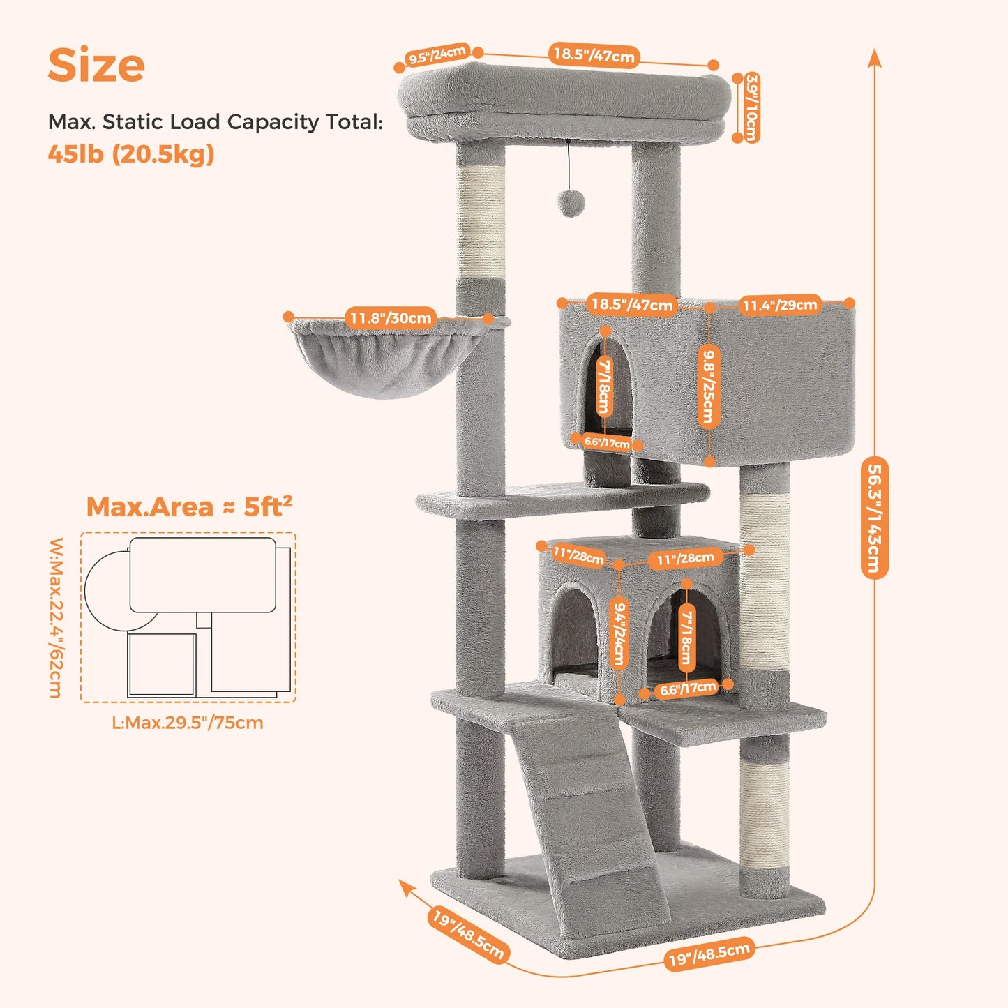 PAWZ Road Cat Tree With Toy Tower And Cozy Plush Perch For Indoor Cats
