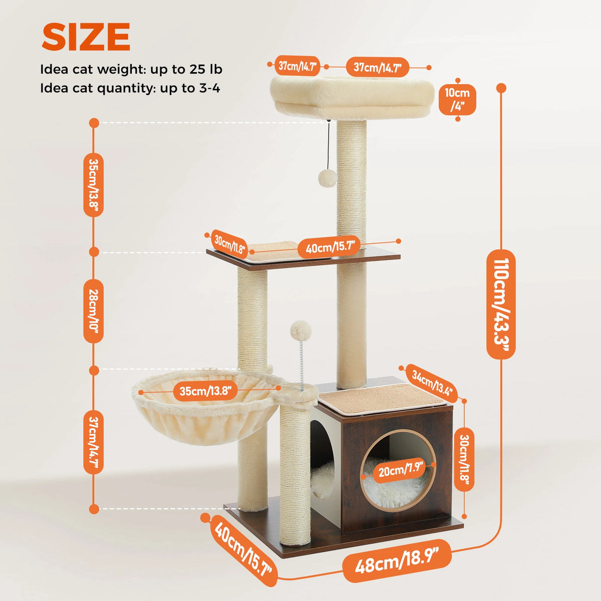 PAWZ Road Indoor Cat Tree With Hammock Sisal Scratching Post