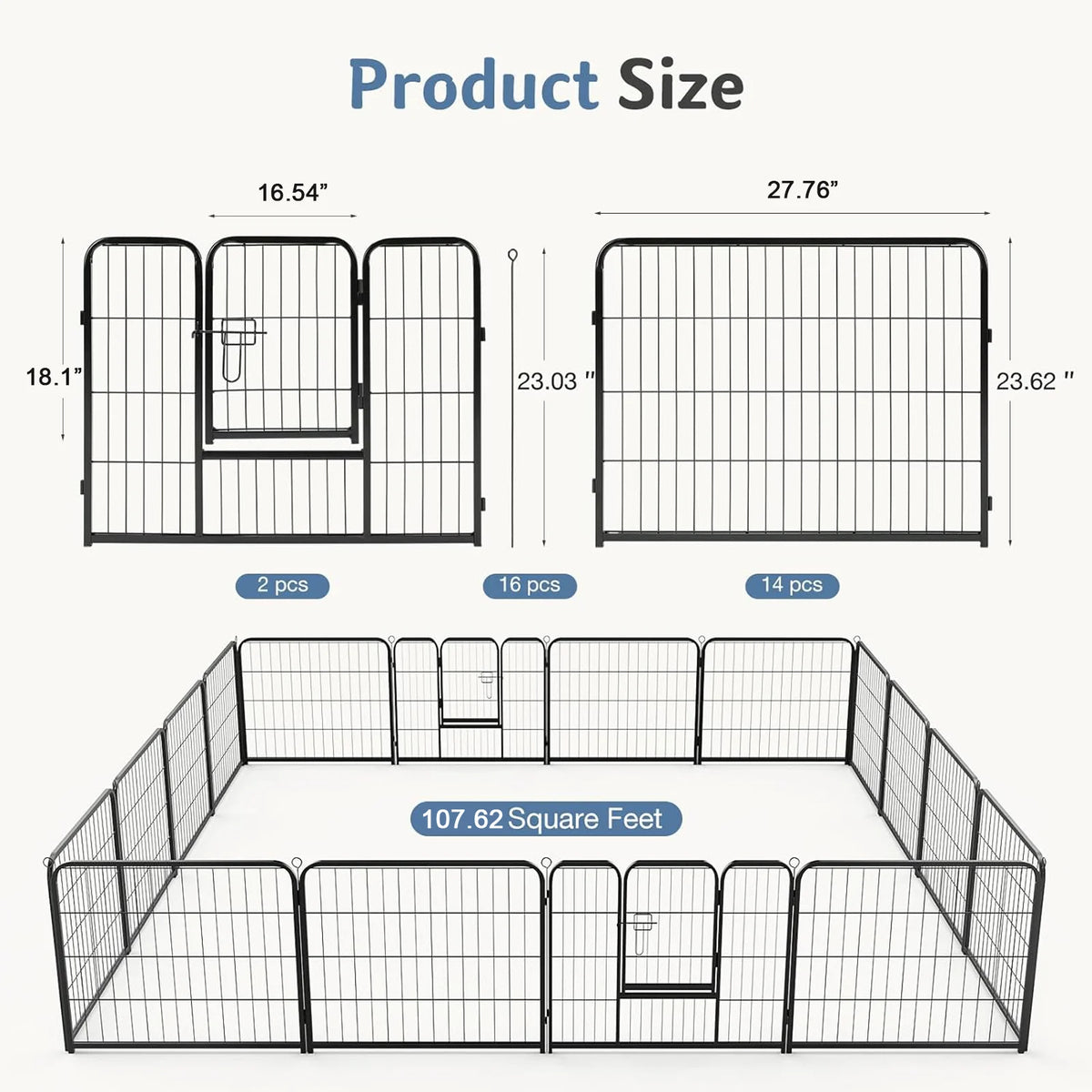 JHK Foldable Metal Dog Playpen And Pet Exercise Fence