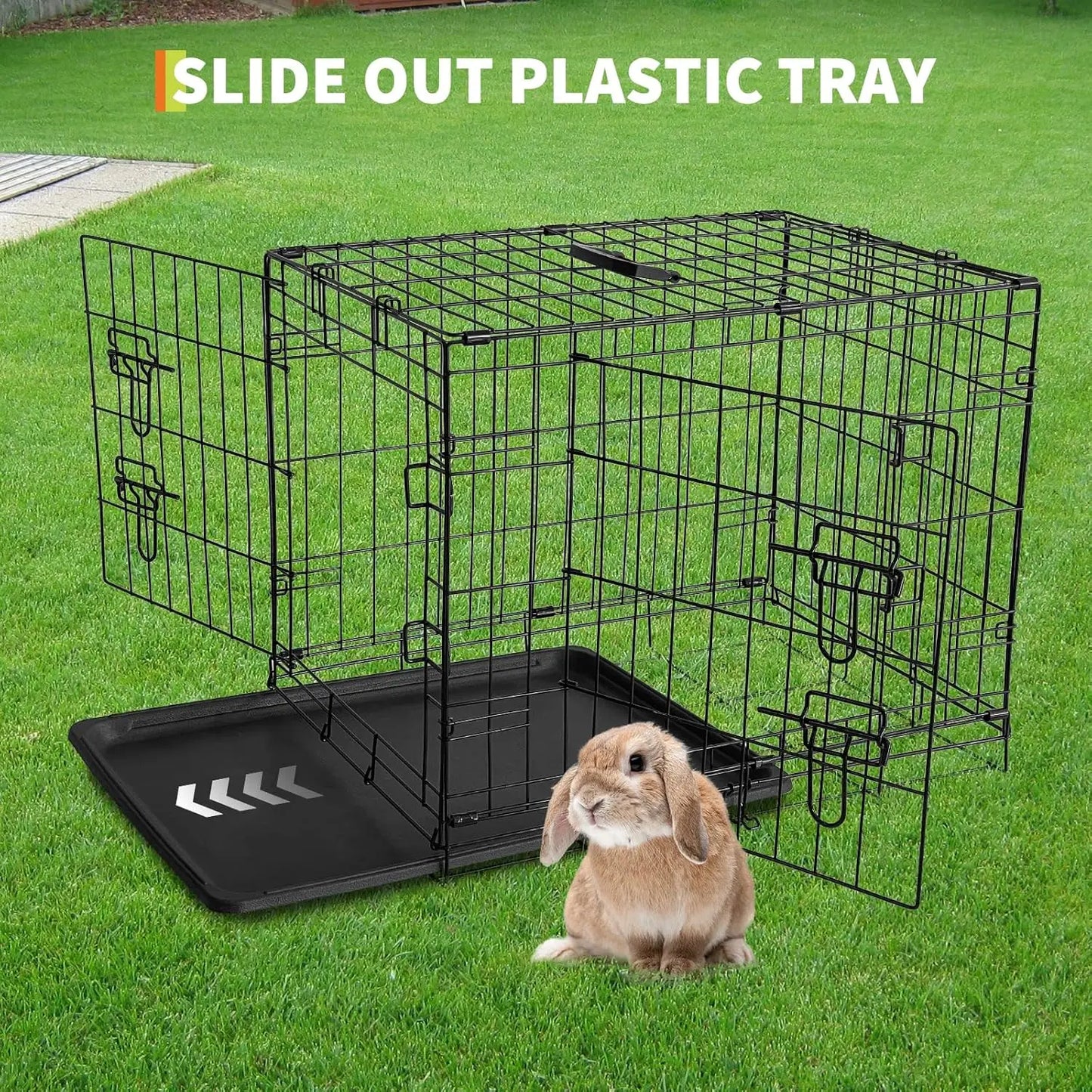 HiMISS Rabbit Cage Portable Folding Carrier With Slide Out Tray