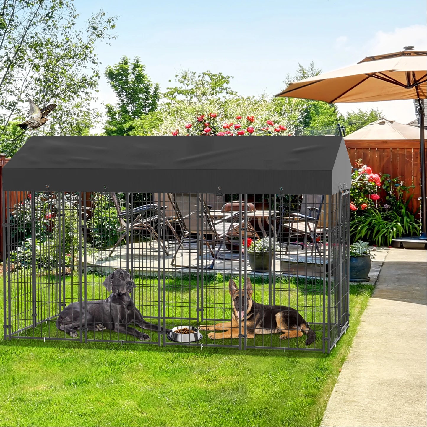 BINGOPAW Large Outdoor Dog Kennel With Welded Wire Run And Canopy