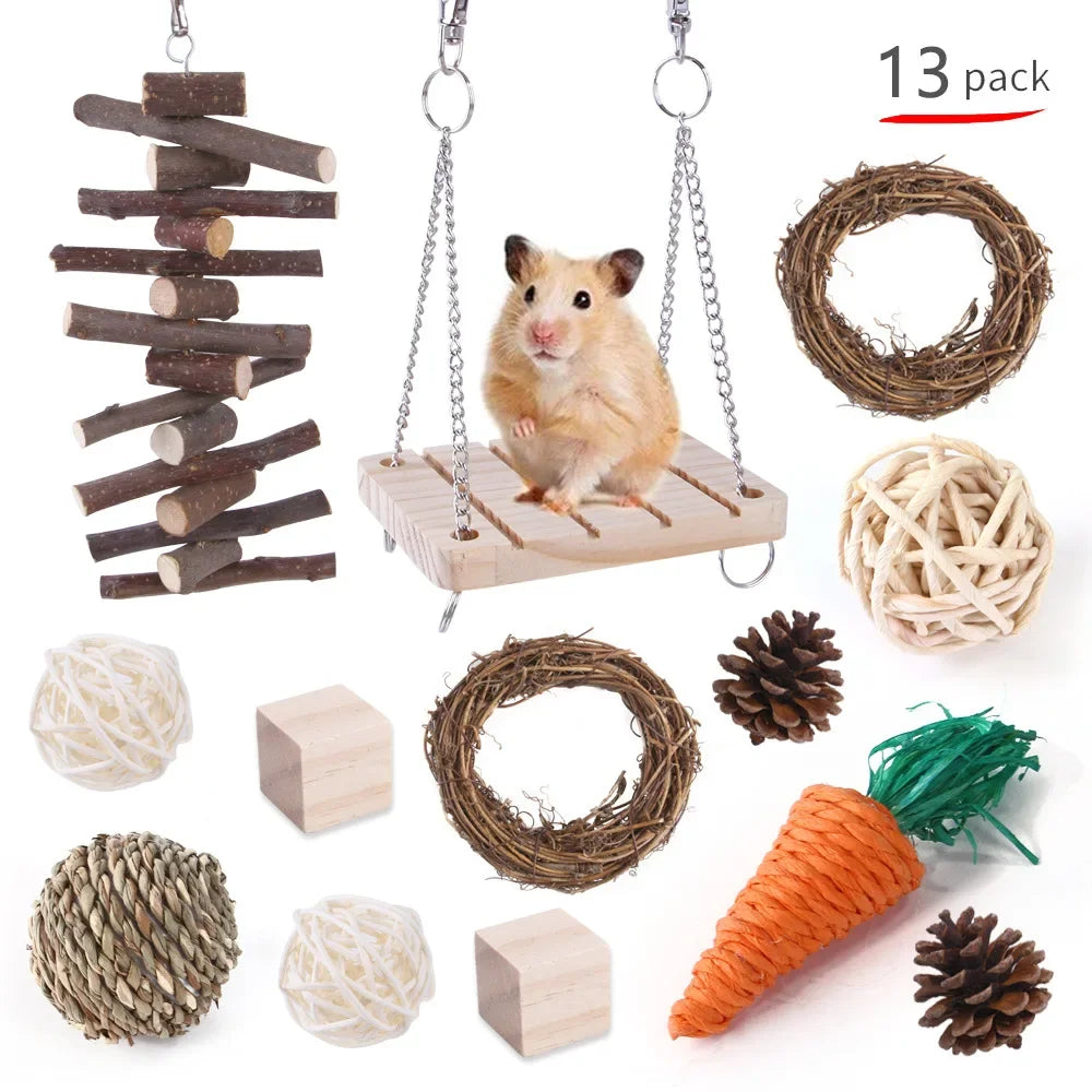Combination Wooden Toy Set For Hamsters Rabbits Parrots Guinea Pigs