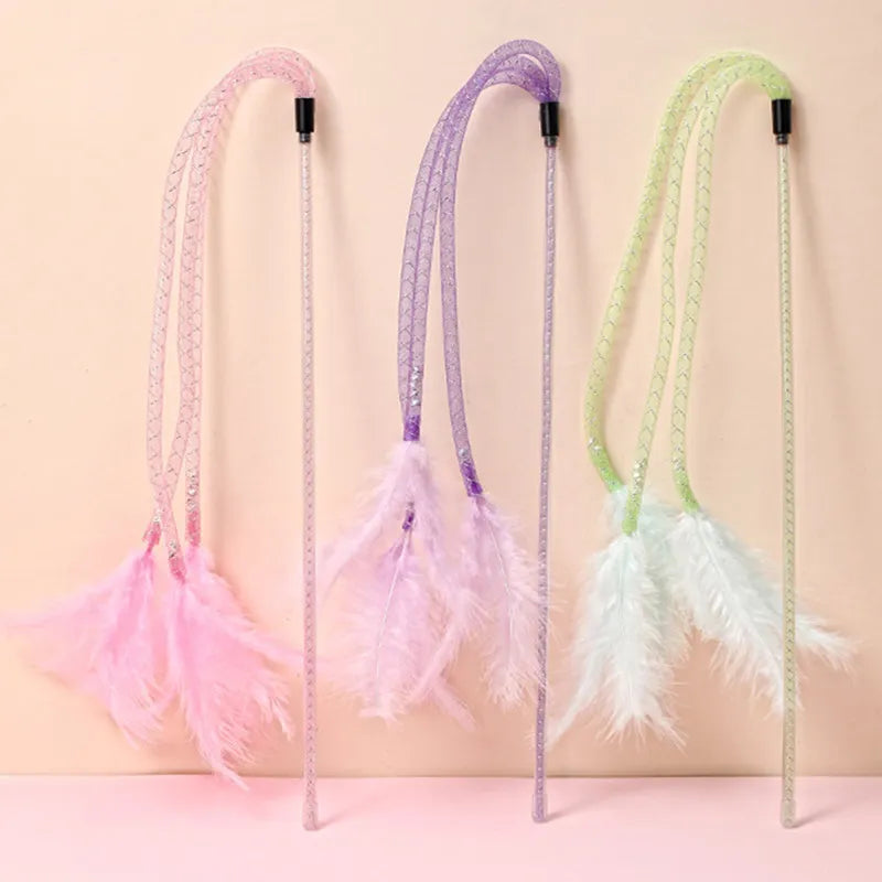 Cat Teaser Stick Feather Toy Interactive Bite Resistant Bell