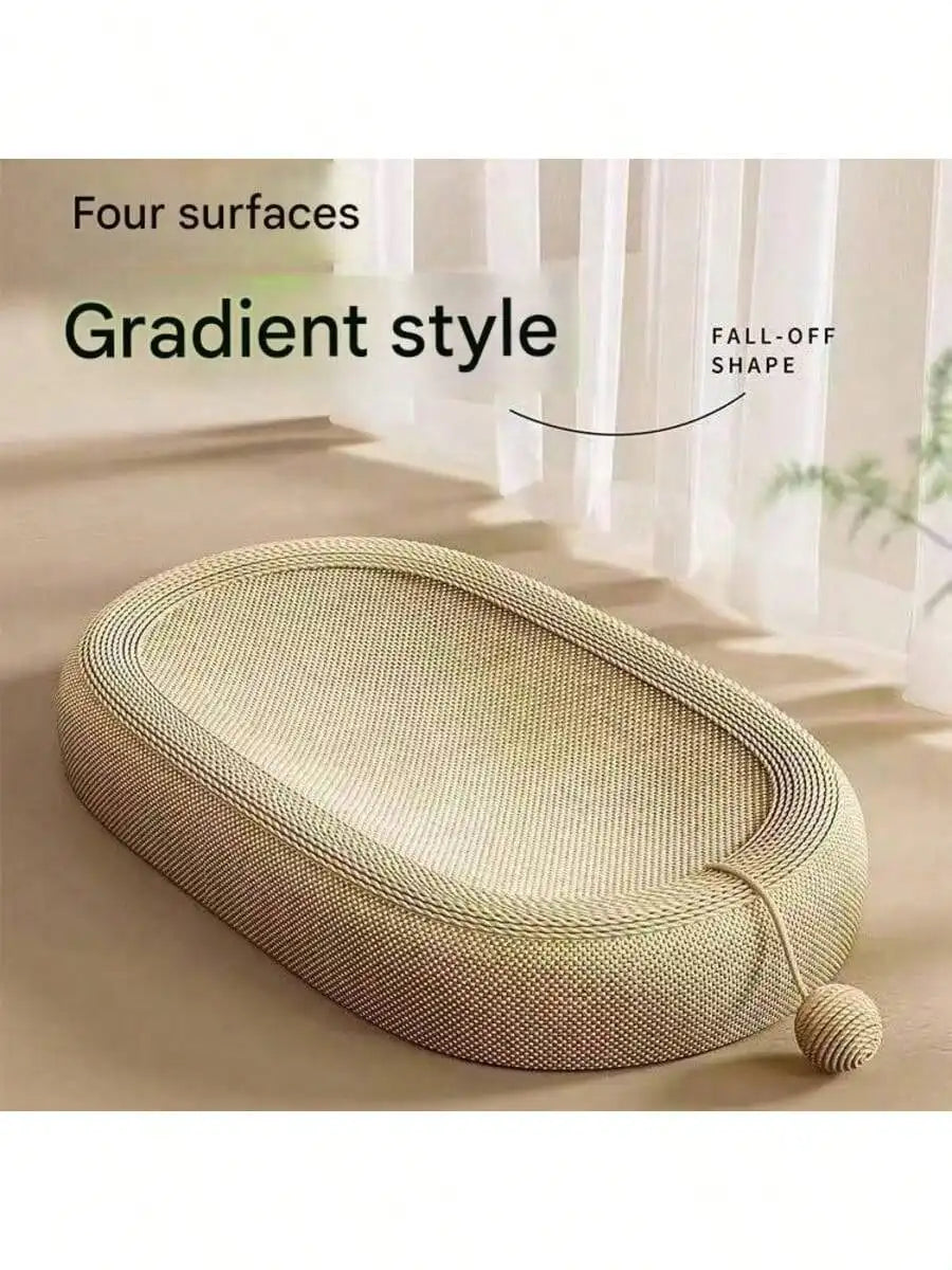 Oval Sisal Woven Cat Scratcher Bed Dual Purpose Lounge Rest Cushion Wear Resistant Scratching Pad Durable Furniture Protector For Indoor Kittens Daily Relax Claw Care Pet Supplies Gift