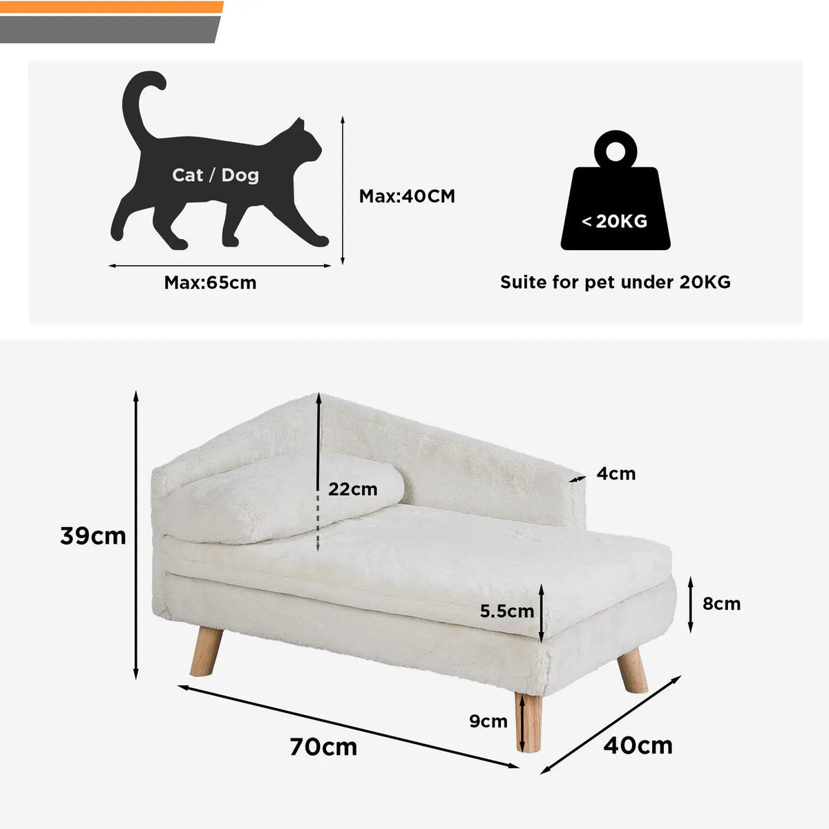 Elevated Pet Sofa With Solid Wood Legs And Plush Cushion