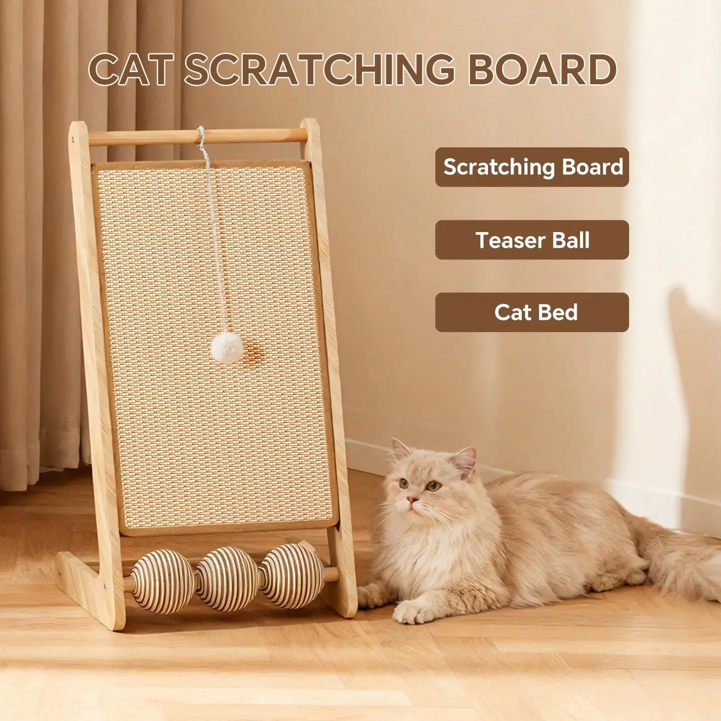 L Shaped Cat Scratching Post, Tall Sisal & Wooden Base Cat Scratcher Board for Indoor Cats, Sturdy Vertical Cats Scratching Pad Protects Furniture