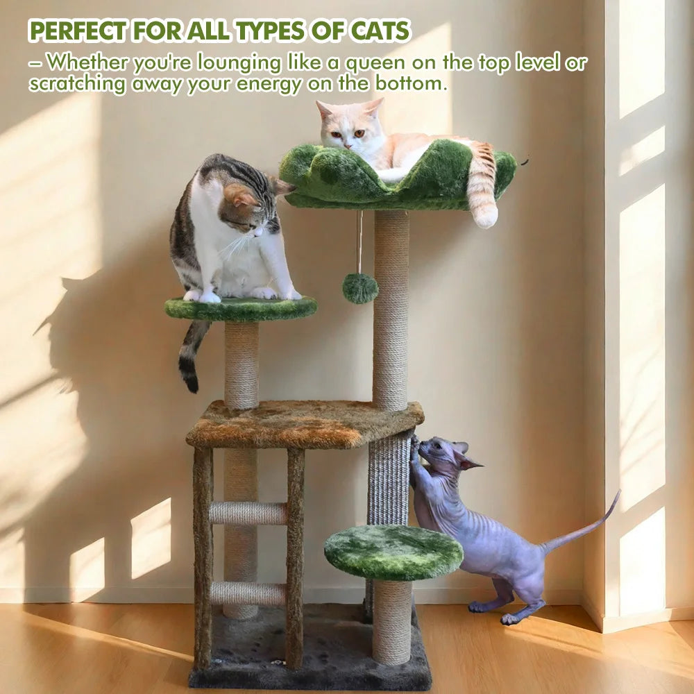 Green Staircase Four-Tier Cat Tree With Cozy Perch And Scratching Post