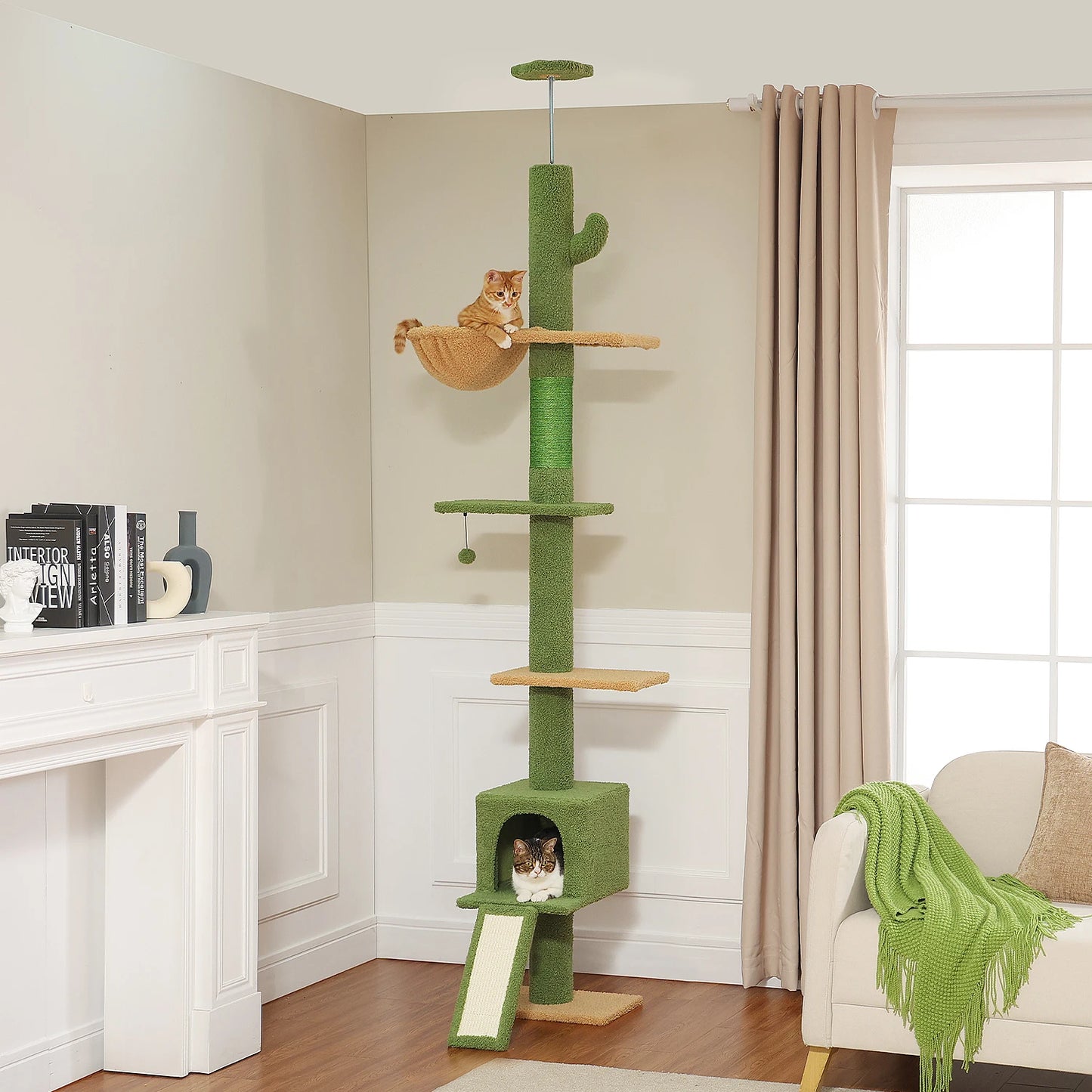 PEQULTI Cactus Cat Tree Floor To Ceiling Tower With Sisal Scratching Post